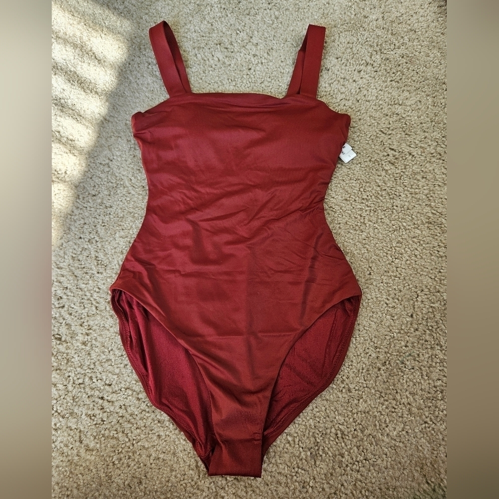 Andie Classic Square-Neck One-Piece Swimsuit in Deep Wine - Picture 3 of 6